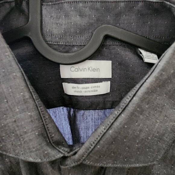 Calvin Klein Mens Grey Mini Check and Dots Dress Shirt - Picture 3 of 3